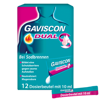 Reckitt Benckiser Deutschland GmbH GAVISCON Dual 500 mg, 213 mg, 325 mg Susp. Dosierbeutel, (12X10ml,) Suspension
